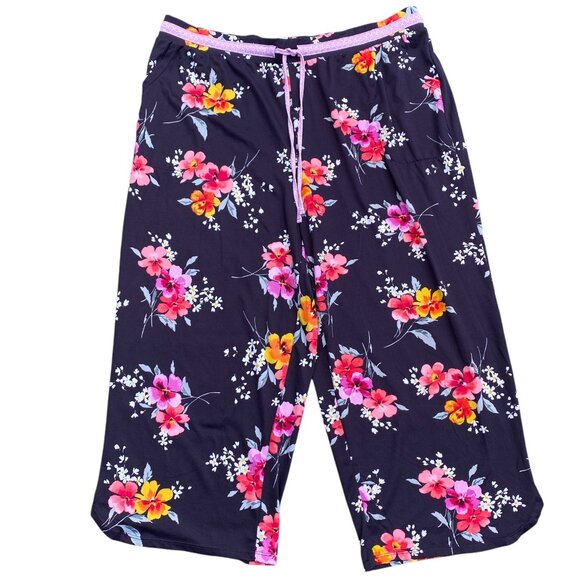 Cuddl Duds Floral Capri Pajama Pants Soft Cottagecore Pockets Loungewear Sz XL - Picture 1 of 11